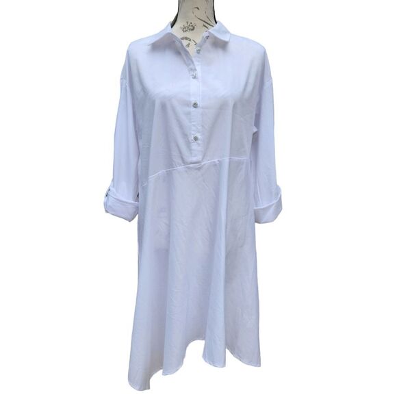 NEW Cupio Asymmetric Point Collar Tunic Mini Dress Size M Bright White Hi Low - Picture 3 of 11